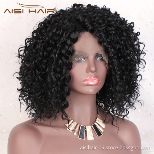 Aisi Hair Hign Quality Short Bob Kinky Curly Natural Black Wig Afro Deep Curly Synthetic Hair Lace Frontal Wigs For Black Women